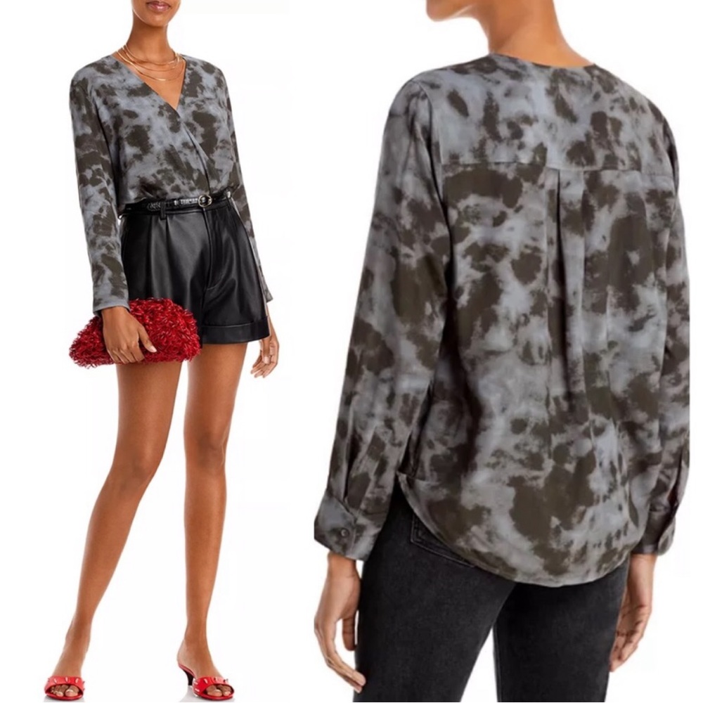 Rails Hillary Tie Dye Long Sleeve Surplice Crossover Blouse Slate Gray MED NWT